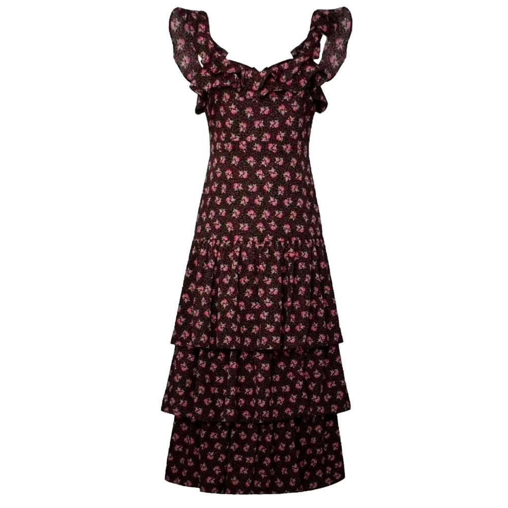 LIKELY Rent The Runway Black, Pink, Green Floral Tiered Maxi Dress Size 8